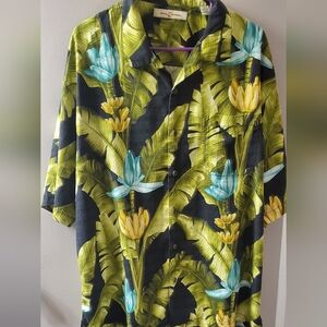 Tommy Bahama Men's Hawian Print Shirt - Black, Green, Yellow, Blue. Silk Sz XL